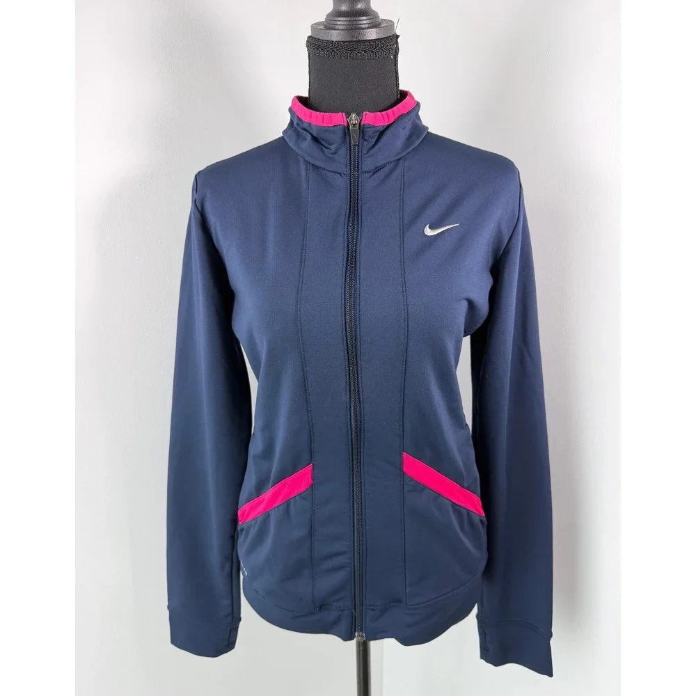 Nike Dri-FIT Full Zip Track Jacket Navy Blue Hot Pink Y2K Athleisure Running XL